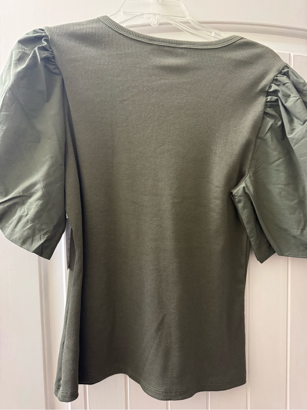 Time and Tru Olive Green Ribbed Puff Sleeve Top - Picture 3 of 3